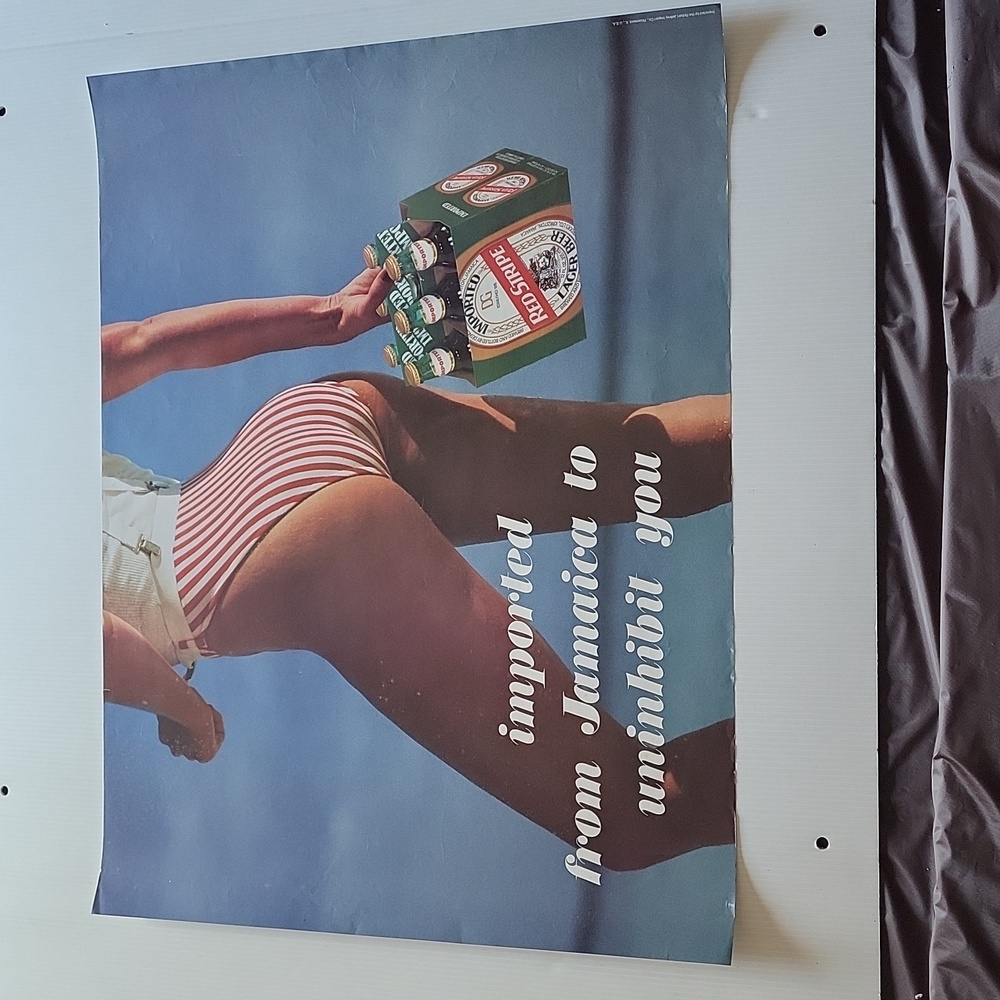 Vintage Red Stripe Lager Beer Poster Imported from Jamaica